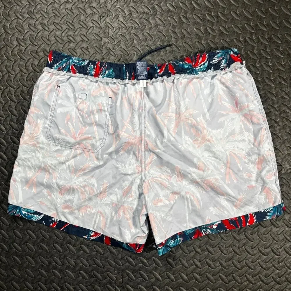 George Palm Trees Swim Trunks Size 2XL (44-46) Men`s Blue Red Beach Shorts